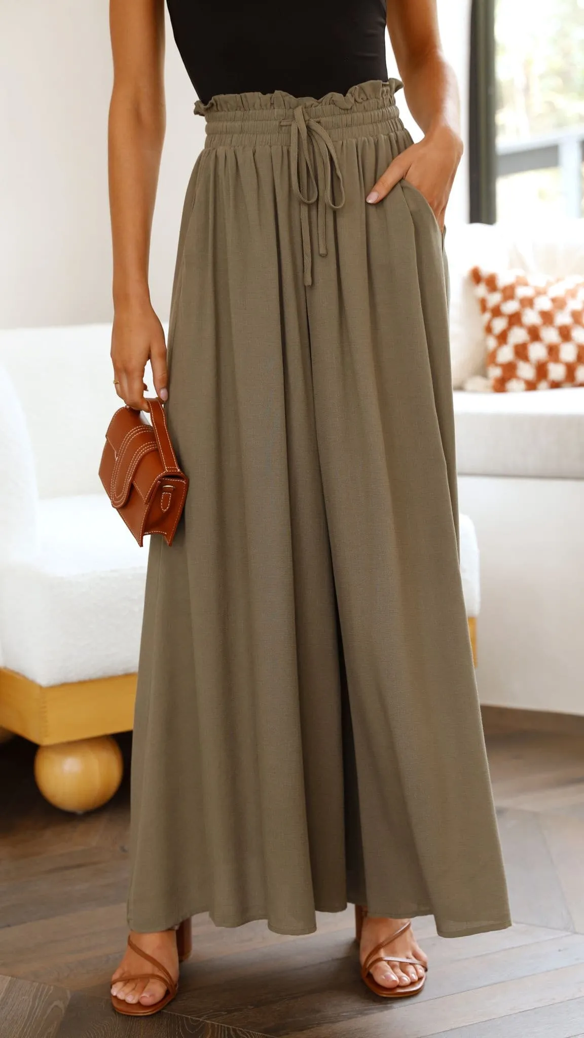 Avery Wide Leg Pants - Khaki