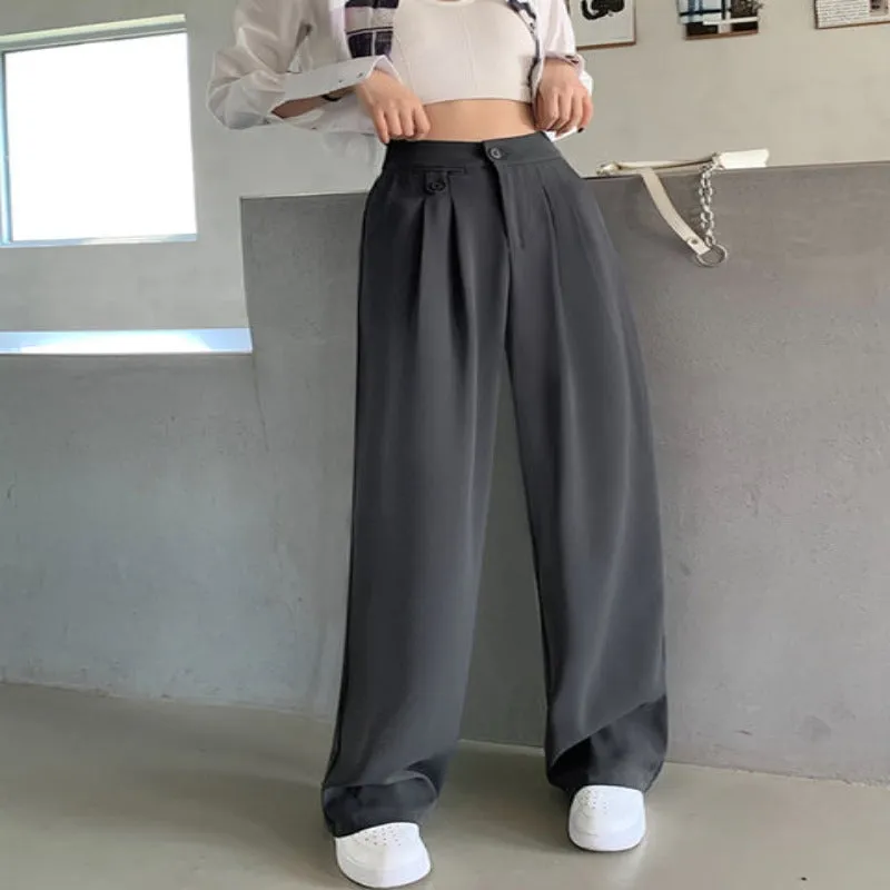 Casual Loose Fit High Waist Wide Leg Pants For Females
