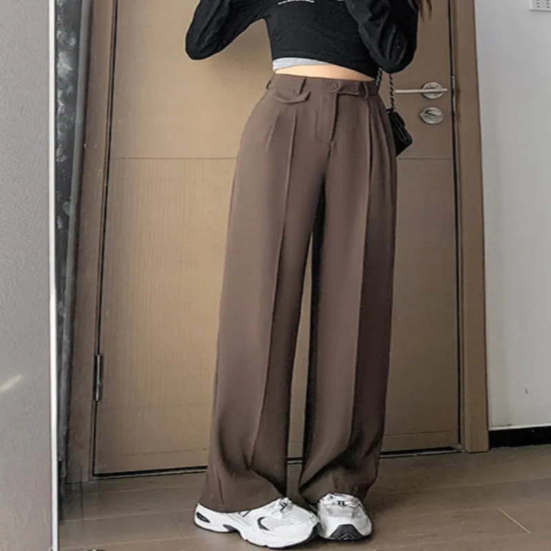 Casual Loose Fit High Waist Wide Leg Pants For Females