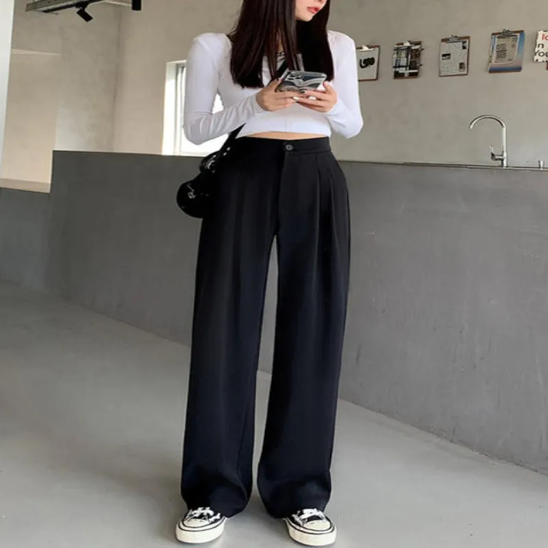 Casual Loose Fit High Waist Wide Leg Pants For Females