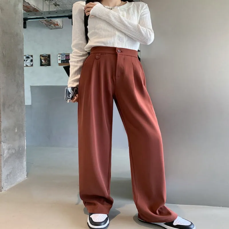 Casual Loose Fit High Waist Wide Leg Pants For Females
