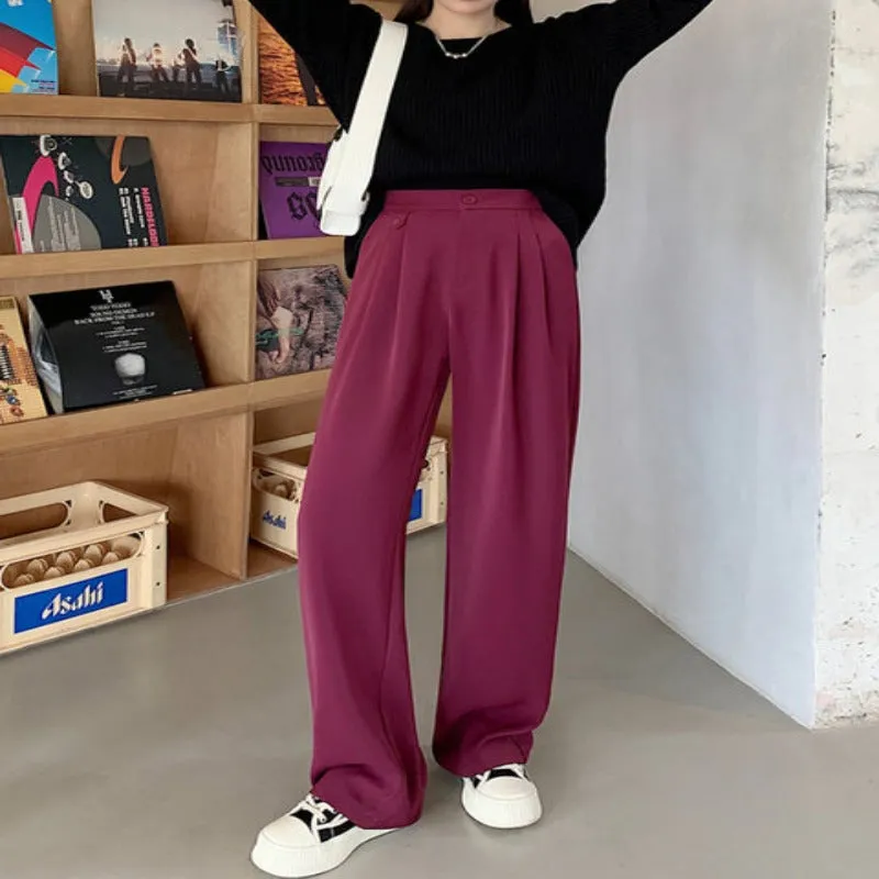 Casual Loose Fit High Waist Wide Leg Pants For Women