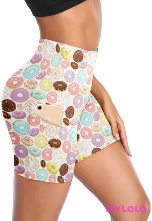 Curvy Pocketed Gym Shorts (Lovely Donuts)