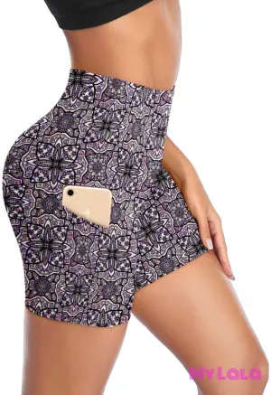 Curvy Pocketed Gym Shorts (Mandala Pop)