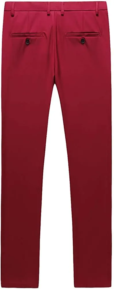 Mens Red Slim Fit Skinny Trousers Suit Pants