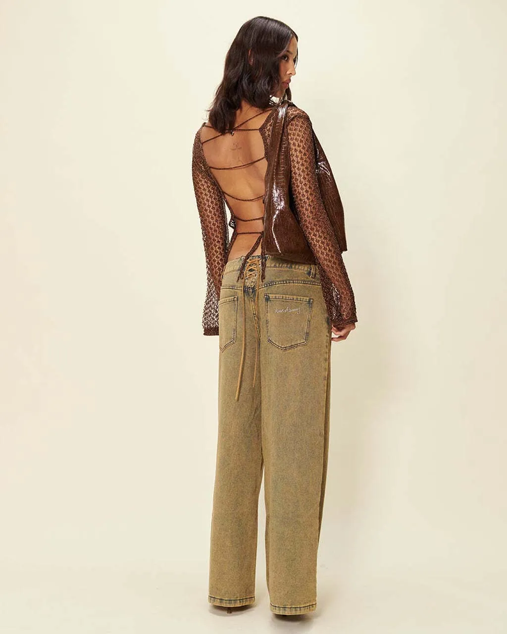 Sandblast Wide Leg Denim Pants