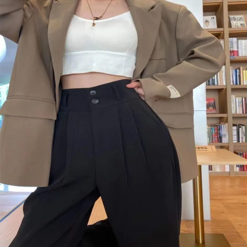 Two Buttons Wide Leg Pants For Women